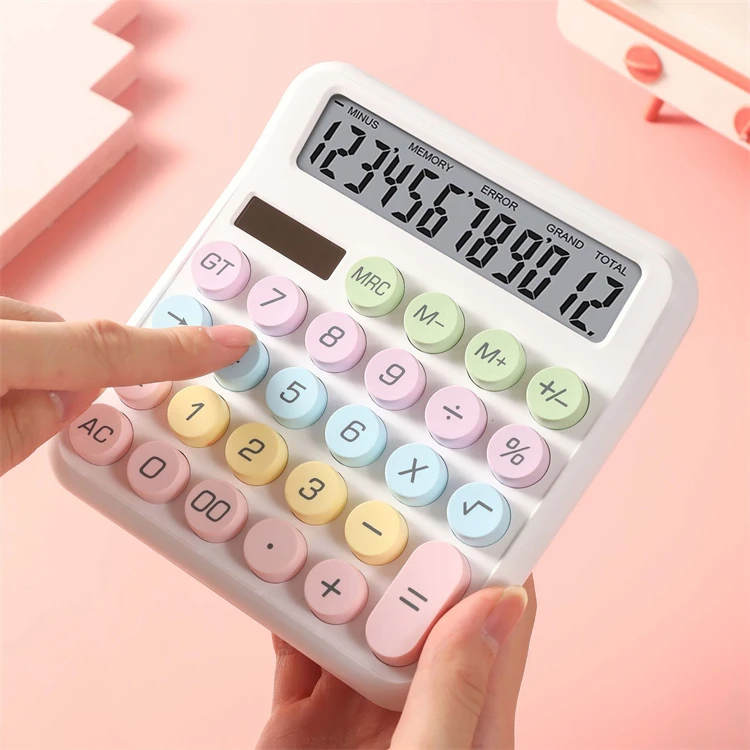 Colorful Macaroon color 12 Digits Large LCD Display Small Desktop Calculator Battery and Solar Dual Power