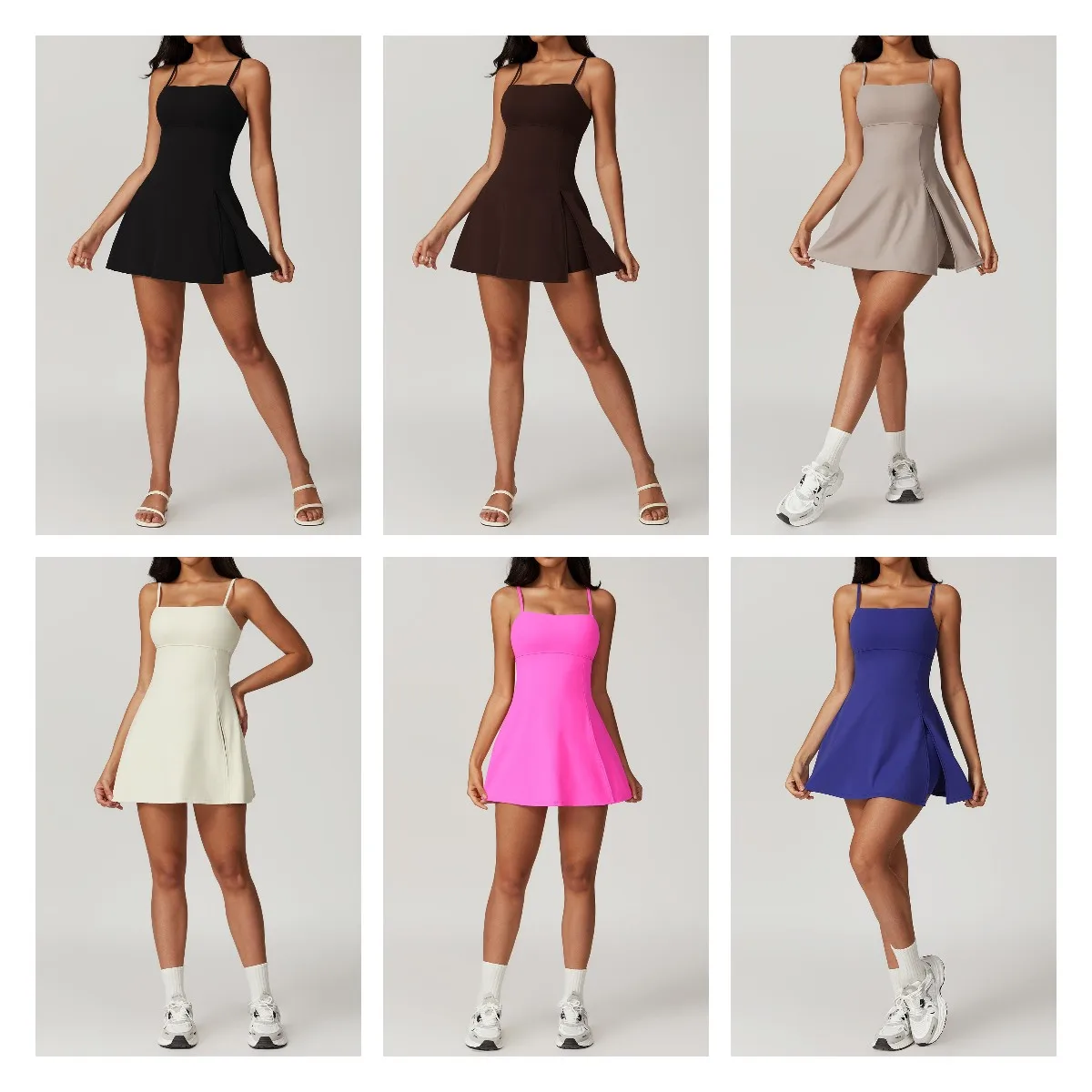 Summer  2 In 1 Tennis Dress suspender With Build In Bra Cross Back Tennis Skirt Mini Dresses Inside Shorts for Women