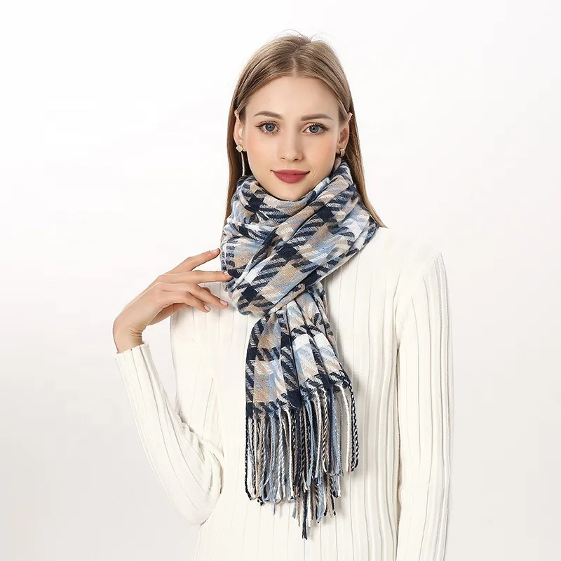 Wholesale Manufacturer Long Thick Scarf Best Skin Friendly 200*70cm Lattice Shawls Polyester Colorful Plaid Scarfs With Tassel
