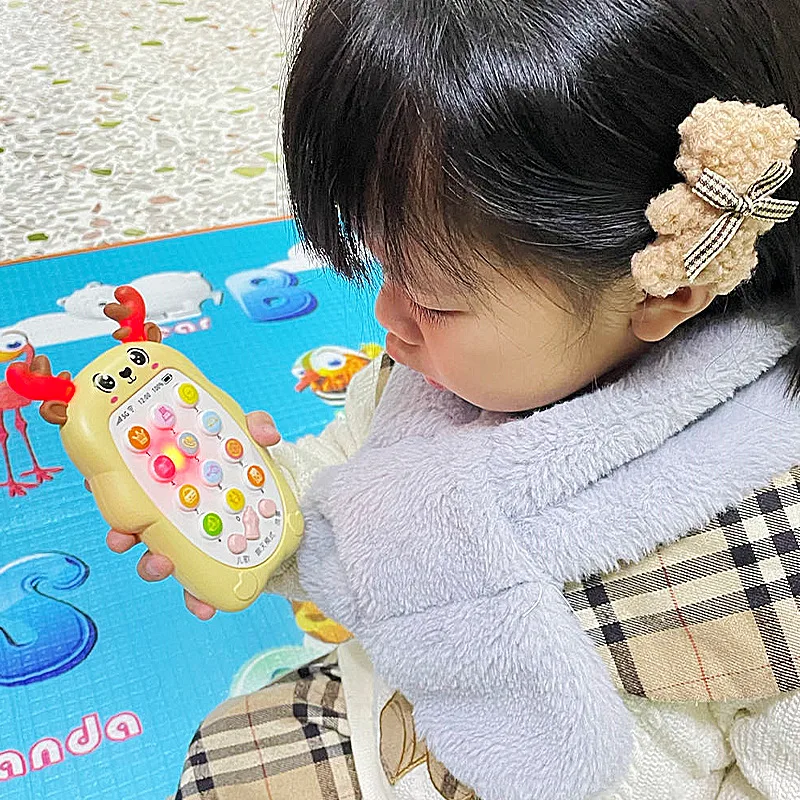 New Arrival Cute Deer Bilingual Vibrating Mobile Phone Toy With 3 Colors Deer Teether Educational Mobile Phone Toy