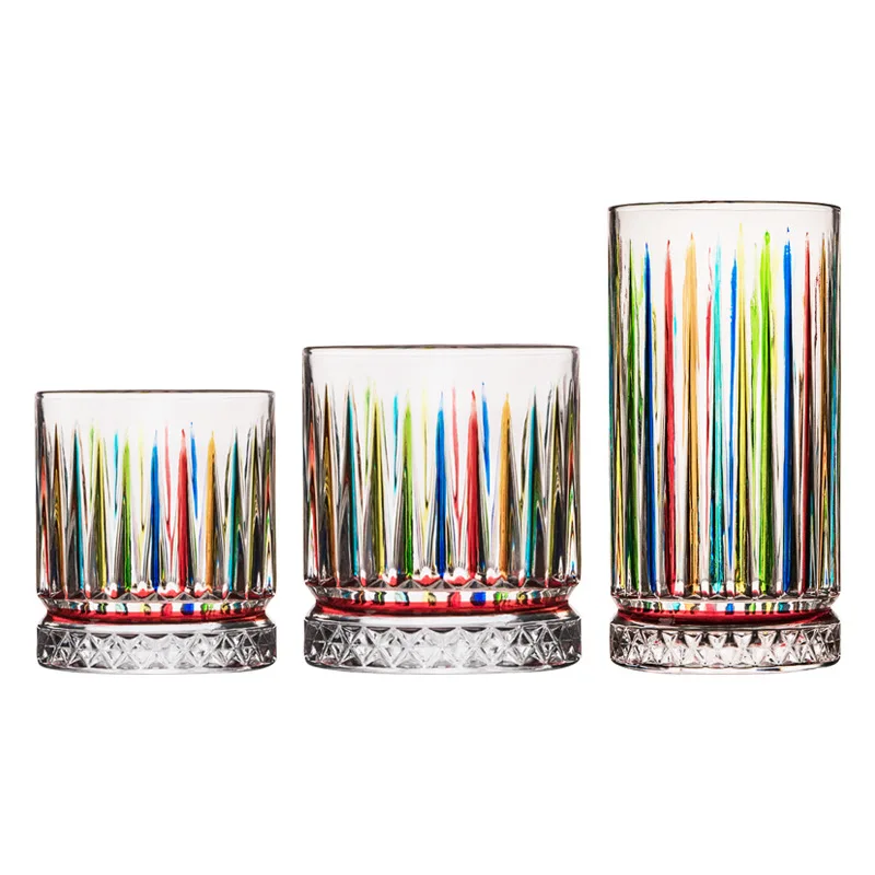 2022 New Style Hand Painting Ribbed Whisky Cup Personalized Whiskey Glasses Old Fashioned Whiskey Glass Diamond Whiskey Glass