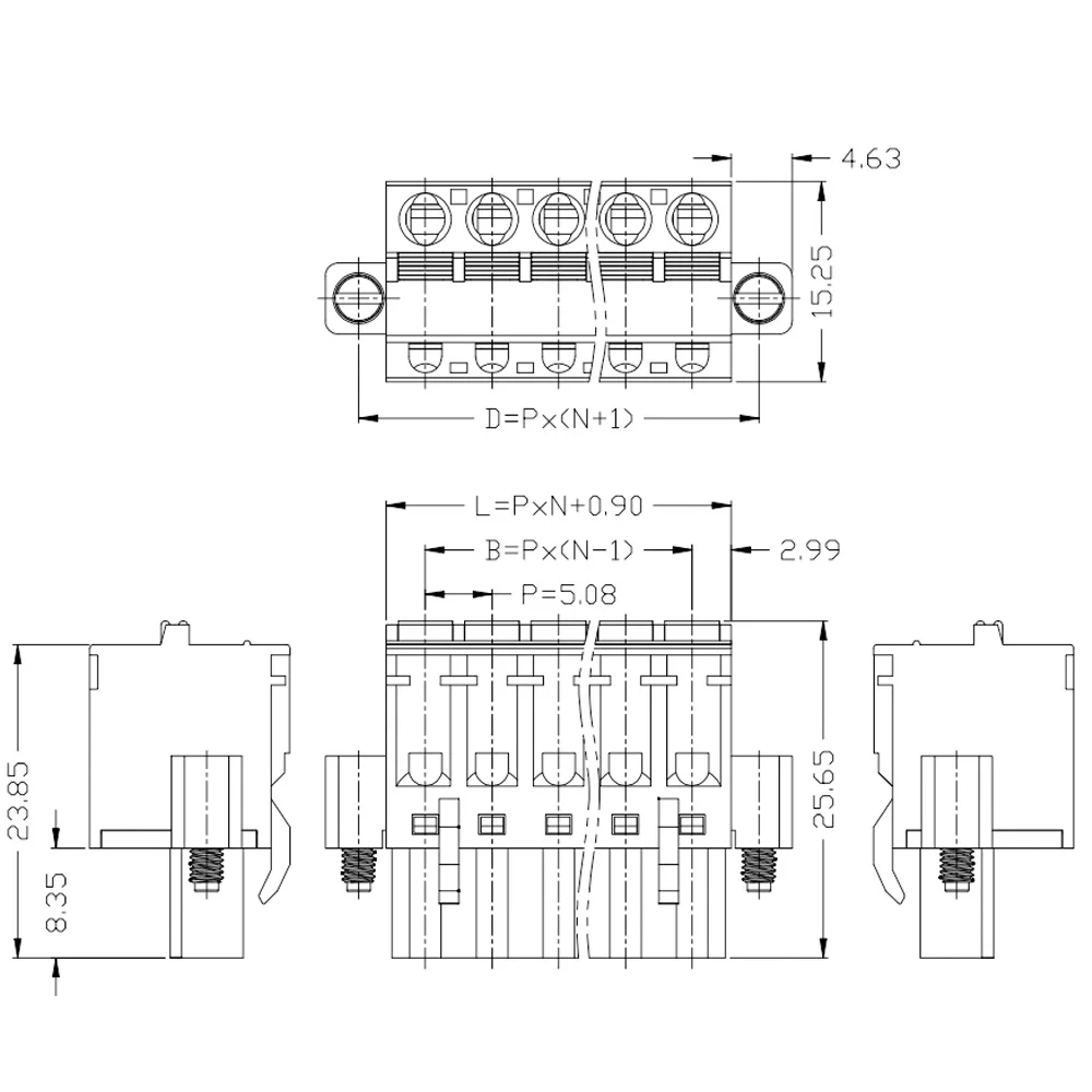 5.08MM With Fixed Lug Insert And Pull Screw PCB Terminal Straight  Pin Bent Pin 2/3/4/5/12P  FKCT 2..5-STF-5.08