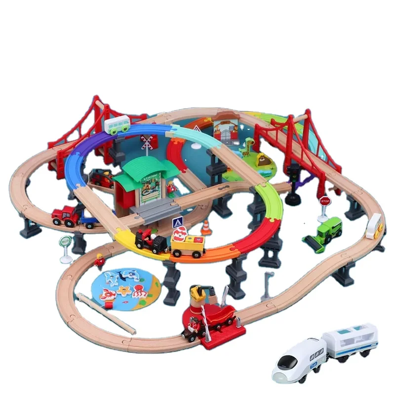 Custom Wooden Train Wooden Track Model Train Set Gift Model Landscaping Track Racing Rail Car Kids