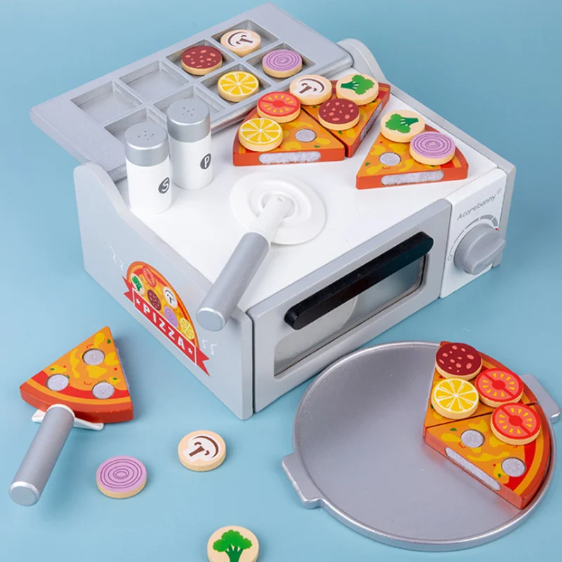 MUMONI top seller happy kitchen wooden toys cooking pizza oven toy for kids