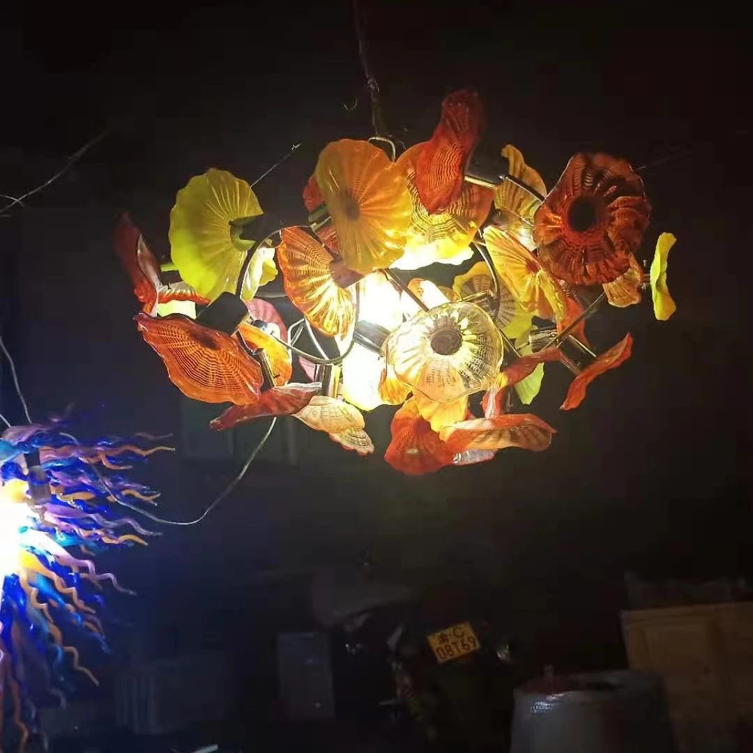 Autumn colors blown murano glass flower chandelier decoration