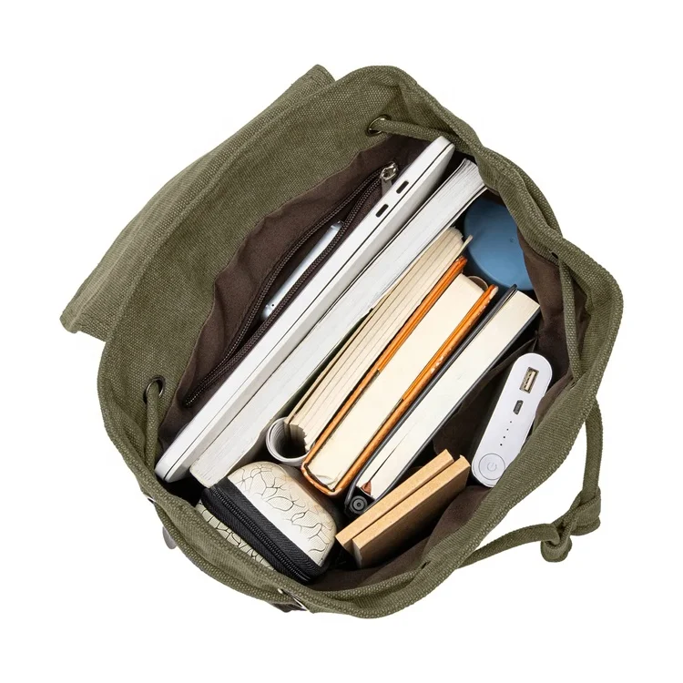 custom logo outdoor waterproof Army Green men travel rucksack student Drawstring canvas school bag Backpack for girl and boys