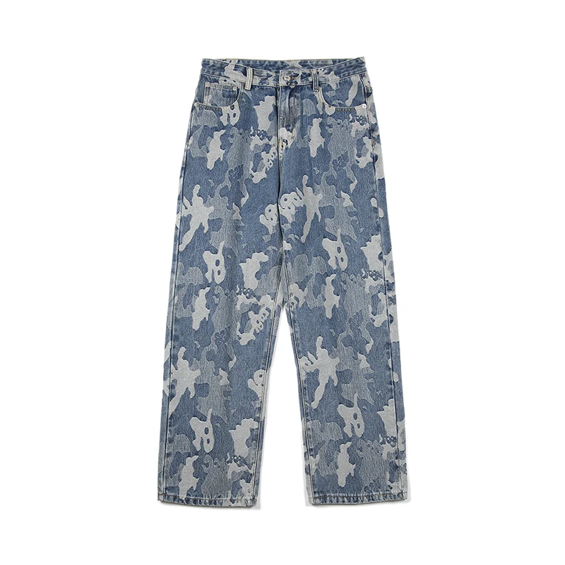 Autumn and winter American street camouflage jacquard jeans men loose straight trend teen student pants