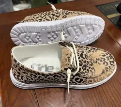 2022 Women Fashion Brand Loafers Shoes with logo Slip On Canvas Soft American Flag Leopard Shoes