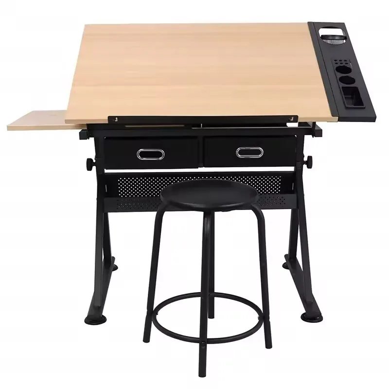 Adjustable Height Engineering Tiltable Drafting Desk Architecture Drawing Table With Drawer