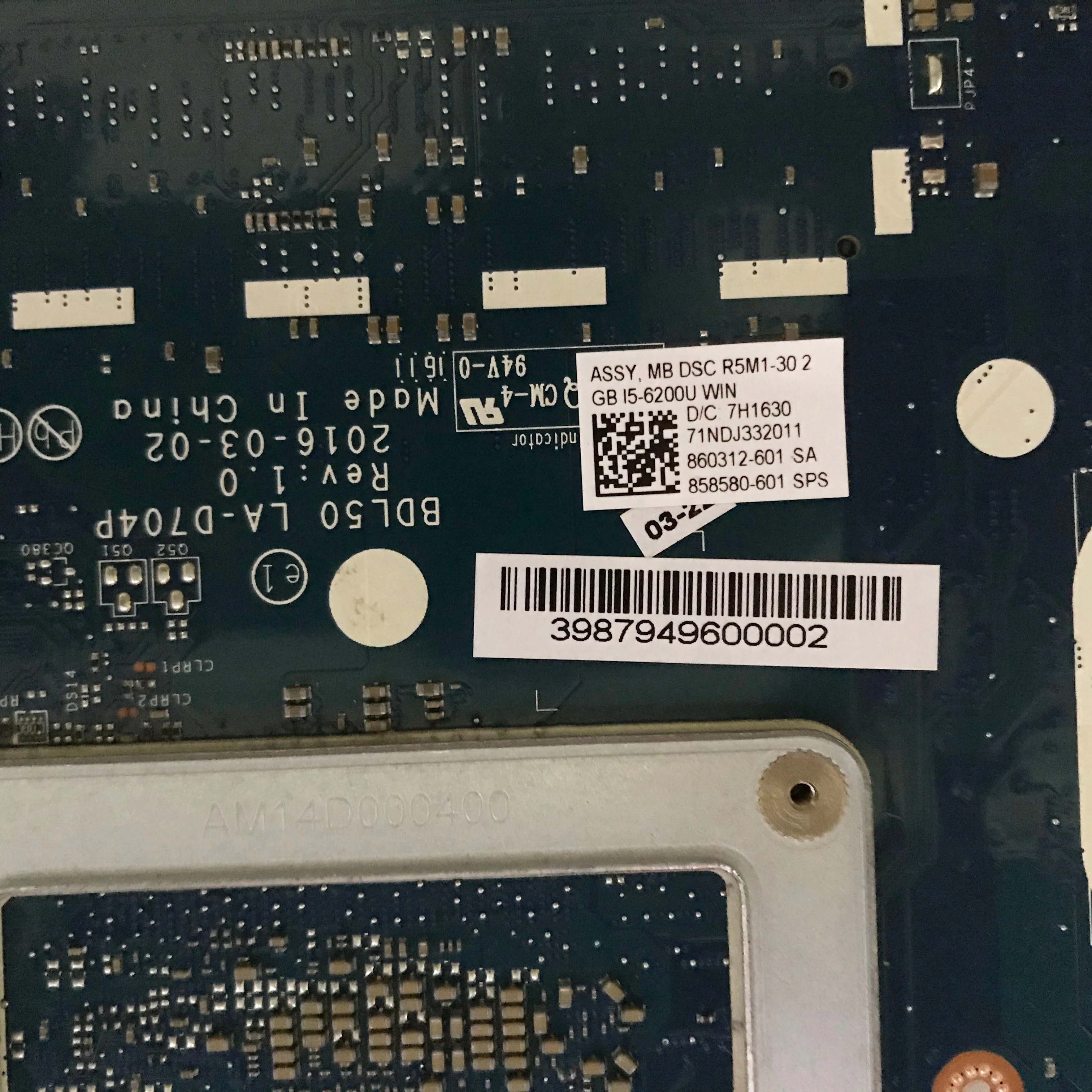 FOR HP 15-AY 115-AY028 Laptop Motherboard 854946-601 BDL50 LA-D704P With SR2EU I3-6100U DDR4 MainBoard 100% Tested Fast Ship