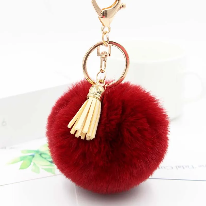 8cm Fluffy Pom Pom Keychains Faux Rabbit Fur Pompom With Silver Keyring Cute Key Accessories Christmas Gifts