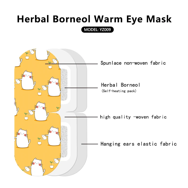 Private label anti-ageing herbal borneol relieve eye fatigue self hot for travel sleeping steam eye mask