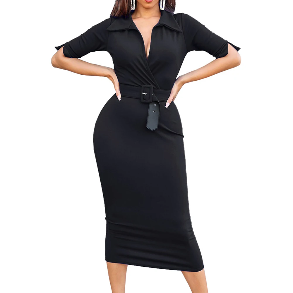 New Fashion Casual Bodycon Midi Office Wear Elegant Formal Lady Women Dresses for office work