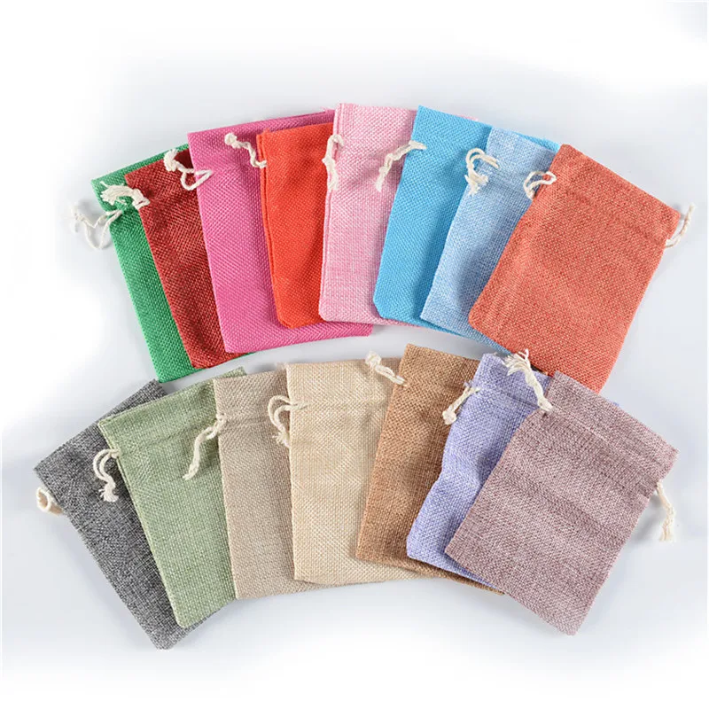 10*14cm Colorful Cotton Rope Drawstring Linen Bag Customized Linen Sachet Bag for Mobile Accessories and Gifts