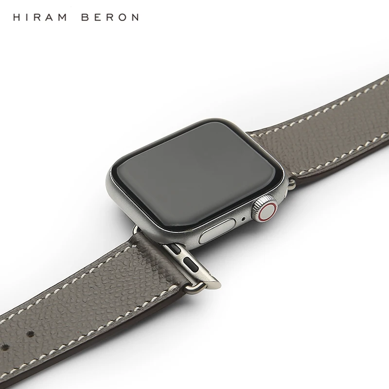 Hiram Beron Wholesale Italian Leather Grey Color Watch Strap For Iphone