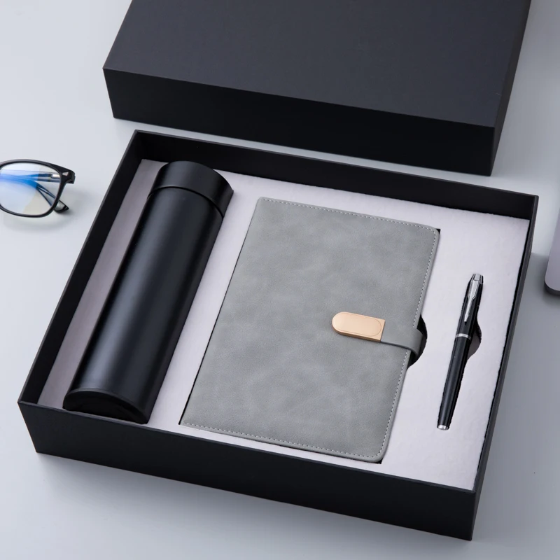 Custom luxury PU Leather Notebook Gift Box Set Business Gift Thermos Cup coproate Gift Set With Pen And flask water bottle