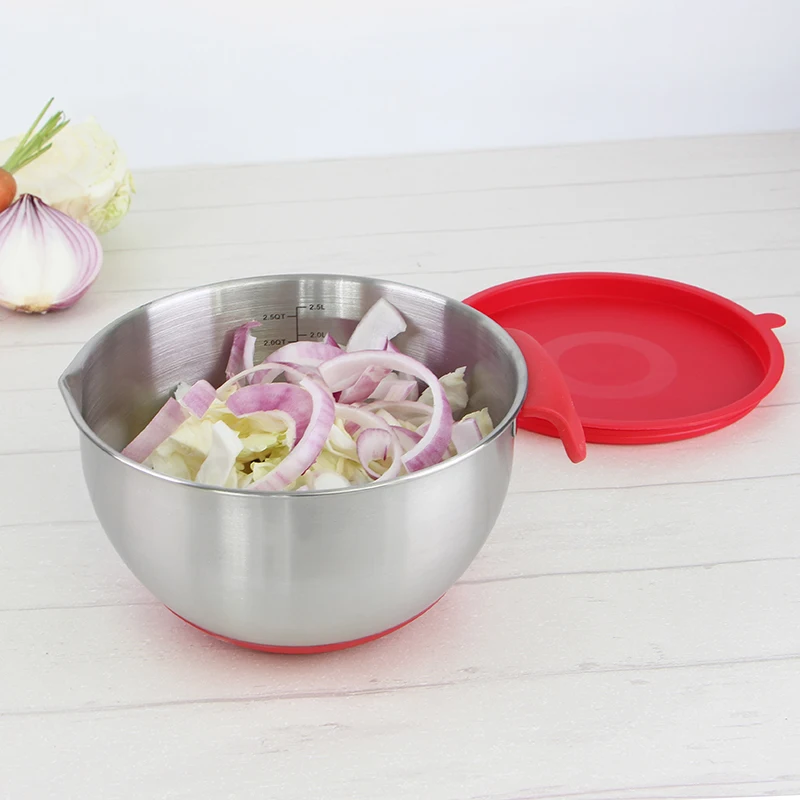 Classic Non Slip Stainless Steel Mixing Bowl Empire Red with Soft Wide Handle for Easy Pour Spout