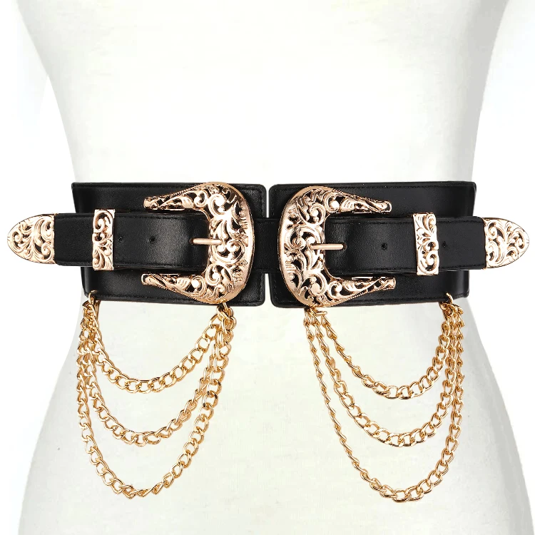 PU Leather Waist Belt for Women Vintage Casual Chic Dress Black Coat Belt With Metal Buckle Vintage Leather Belt