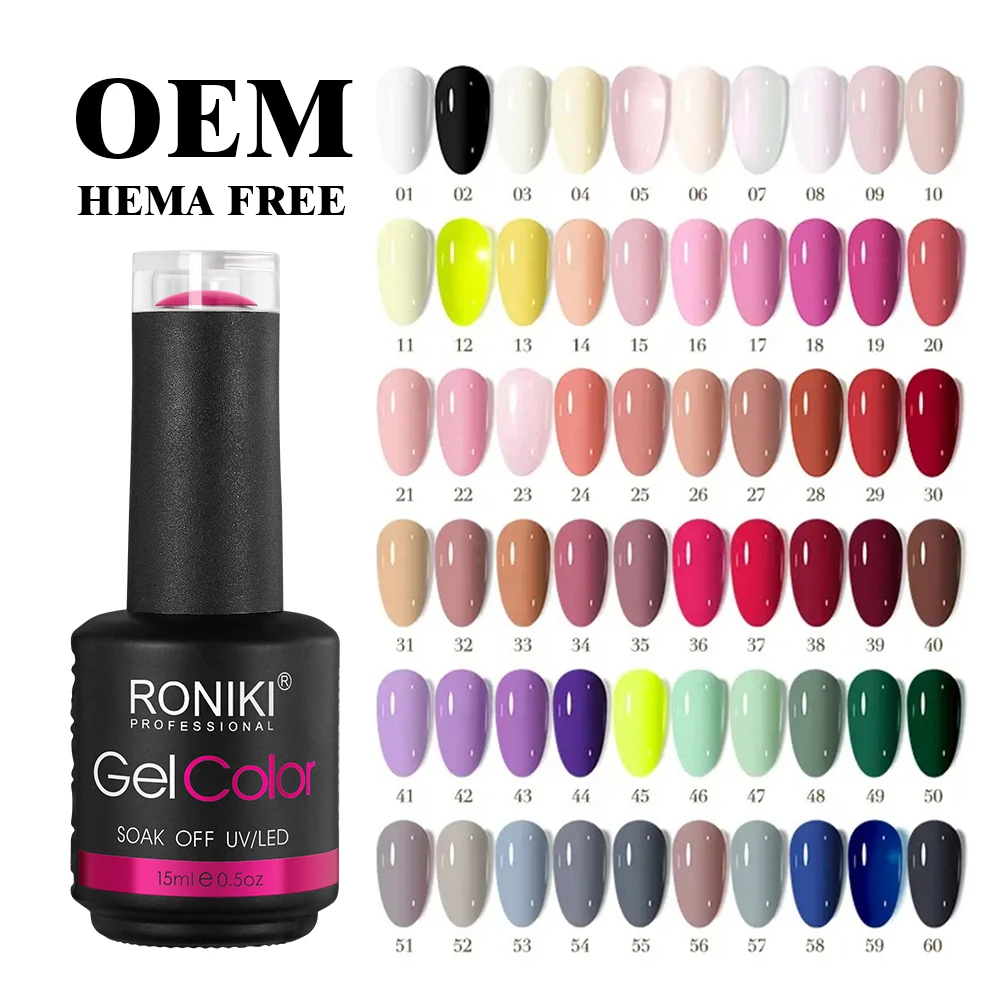 RONIKI hema free vegan private label semi-permanent wholesale high quality uv gel 15ml gel nail polish