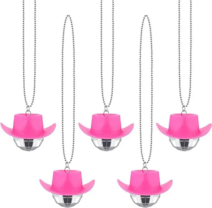 70s Pink Cowgirl Hat Cowgirl Bachelorette Disco Party Favors 1970s Disco Accessories Mini Disco Ball Necklace
