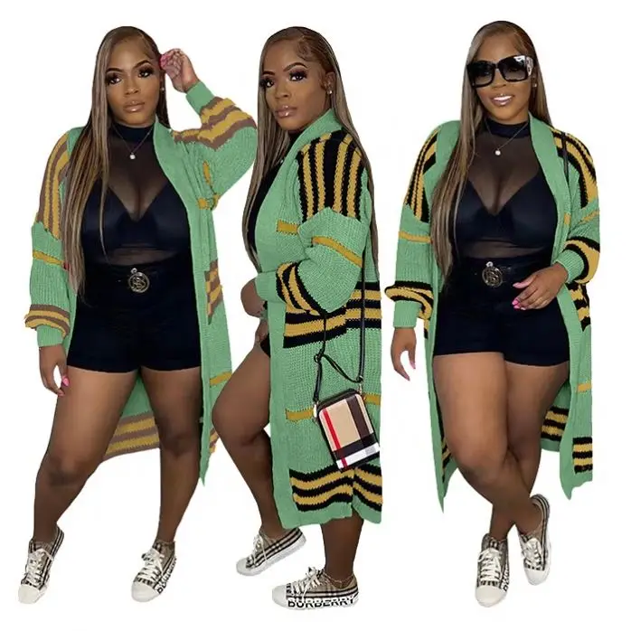 T1225-fall fashion luxury cardigan for women plaid long sweater cardigan women