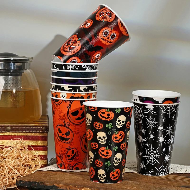 Customizable 6-Pack 24 oz Plastic Drink Cups with Skull Design Reusable for Halloween Party Promotional Supplies