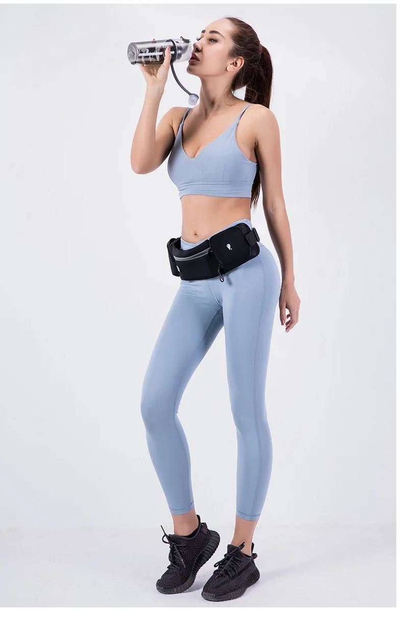 Double-pocket night running high-brightness reflective waist bag with water bottle storage large-capacity mobile phone waist bag