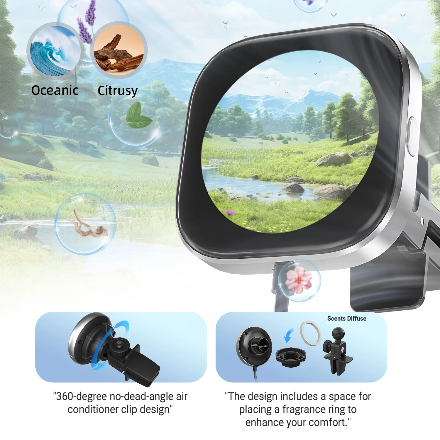 Ottocast New Design Carplay Clip Wireless Carplay AI Smart Box Carplay for Car Diffuser Digital Car Vent Clock Plug and Play