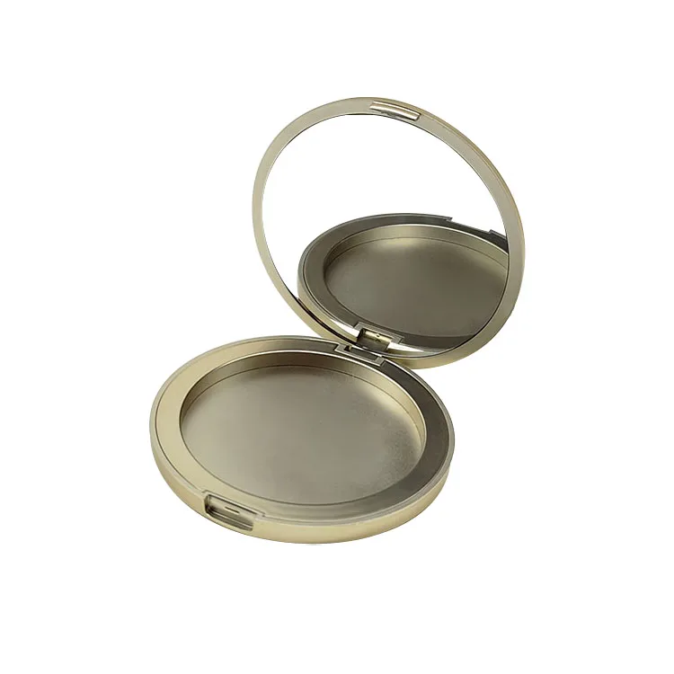 Cosmetic Flat Round Gold Empty Blush Compact Powder Case With Mirror