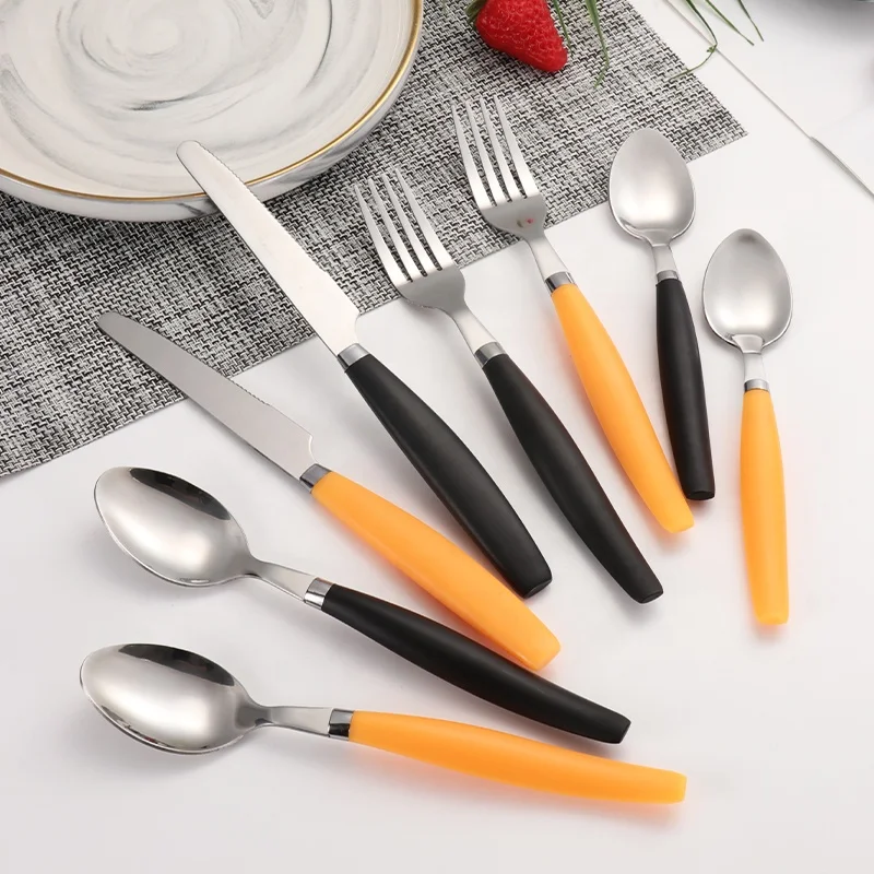 Custom Metal Stainless Steel  4PCS fork spoon knife plastic handle New design flatware set