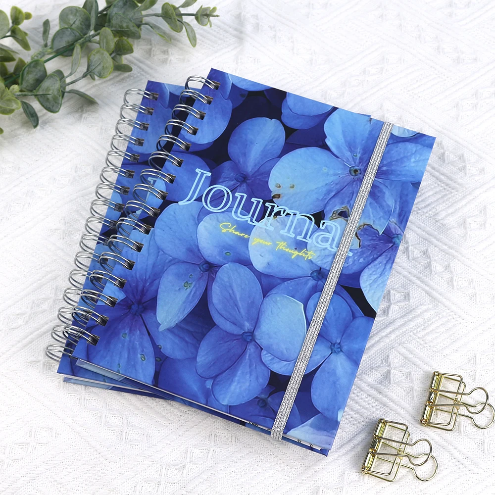 Custom create luxury wire spiral A5 A4 business planner diary gold elastic closure journals notebook custom printing