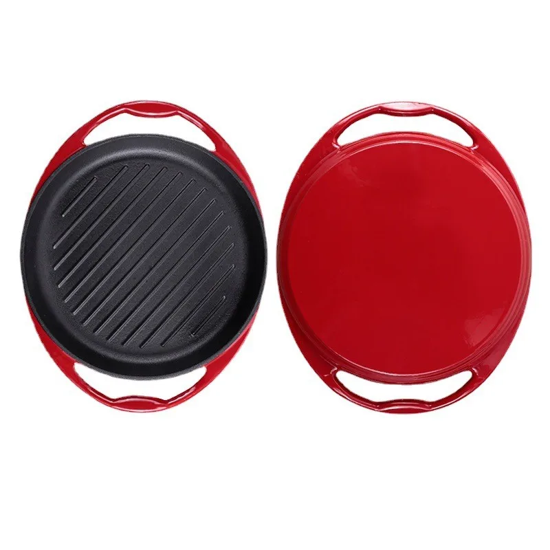 Enamel Cast Iron Griddle bbq grill Pan Non Stick Frying Pan for Steak Fish