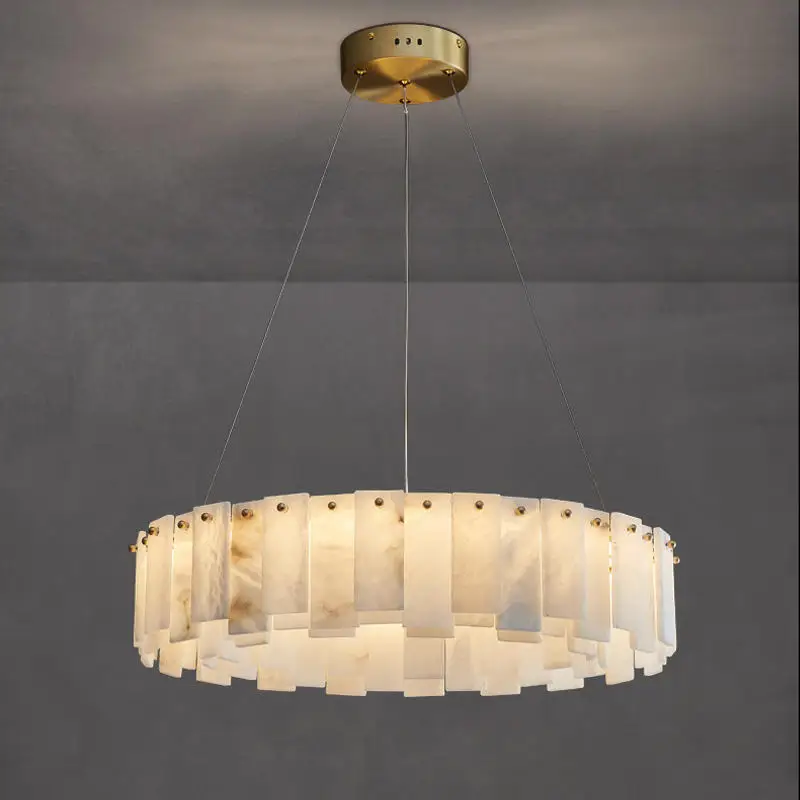 Nordic modern minimalist brass marble pendant lamp round circle alabaster chandelier lighting for hotel