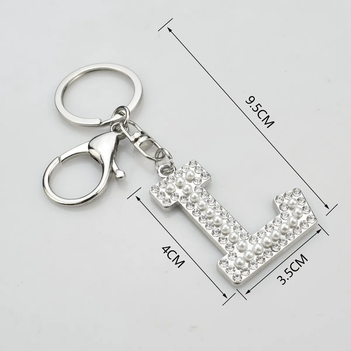 26 Letters Shiny Rhinestone Car Key Ring Bag Accessory Pearl Letter Keychain Initial Key Chain for Girl Women