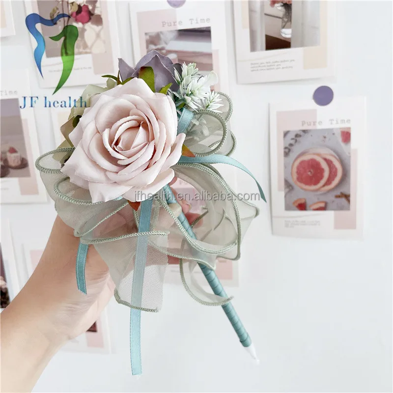 Super beautiful super fairy simulation flower rose bow signature ballpoint pen flower pen