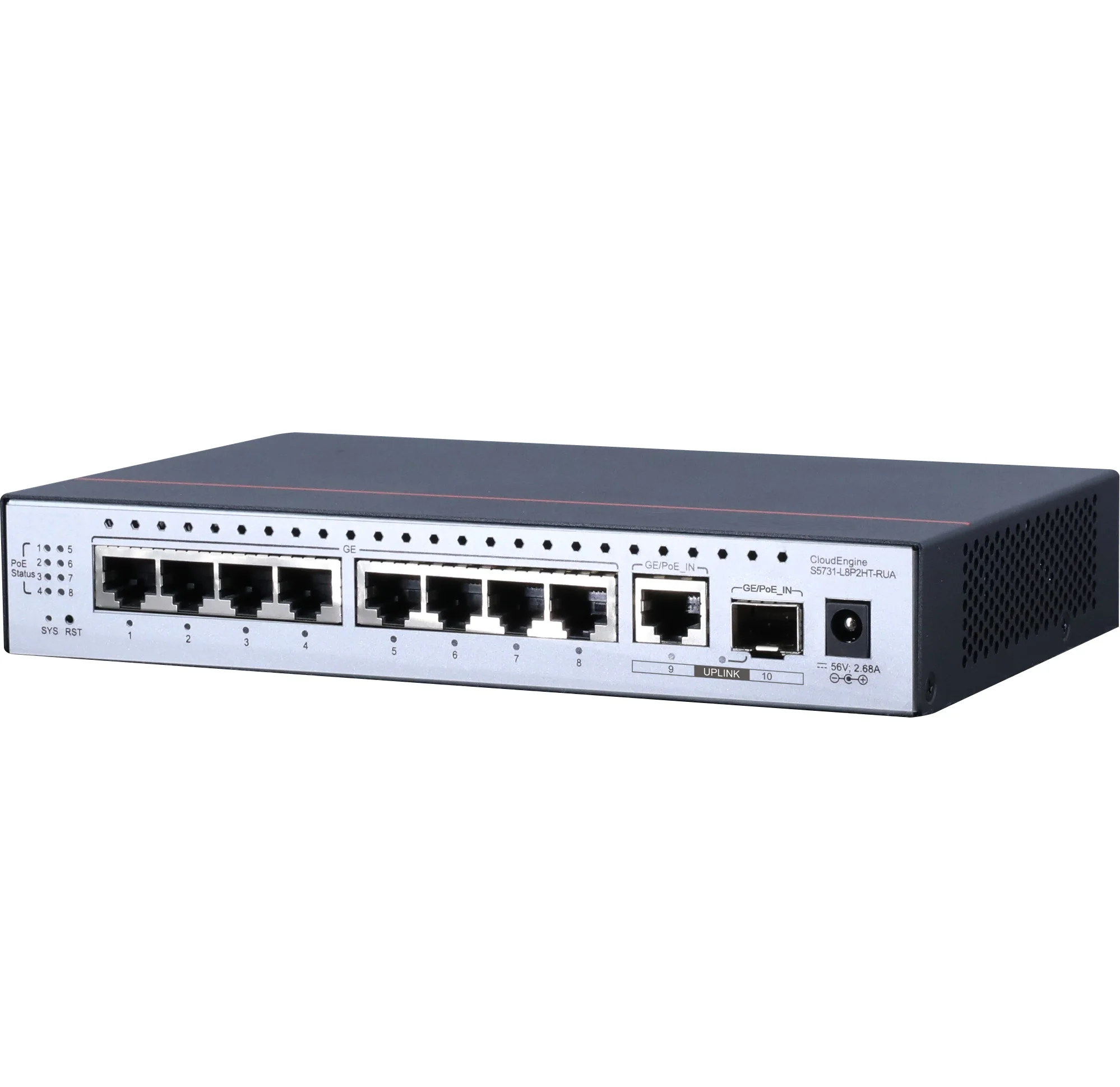 8 Port Gigabit Optical Fiber Managed PoE Ethernet Switch CloudEngine S5731-L8P2HT-RUA with Switching Capacity 52 Gbit/s