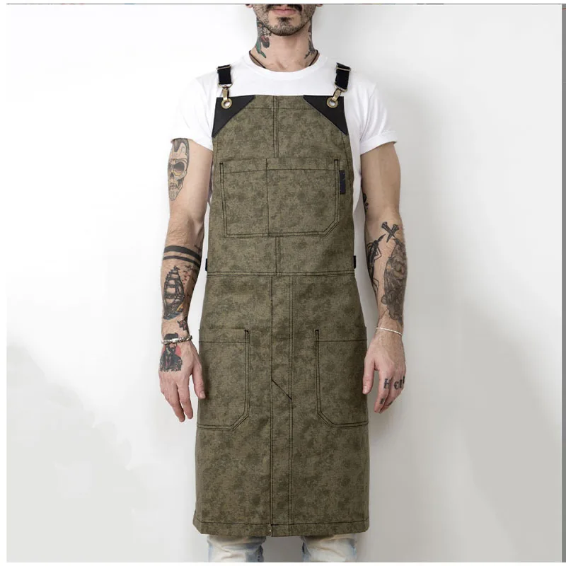 Canvas thickened printing logo printing cafe waiter overalls waist oil-proof and stain-resistant stitching apron