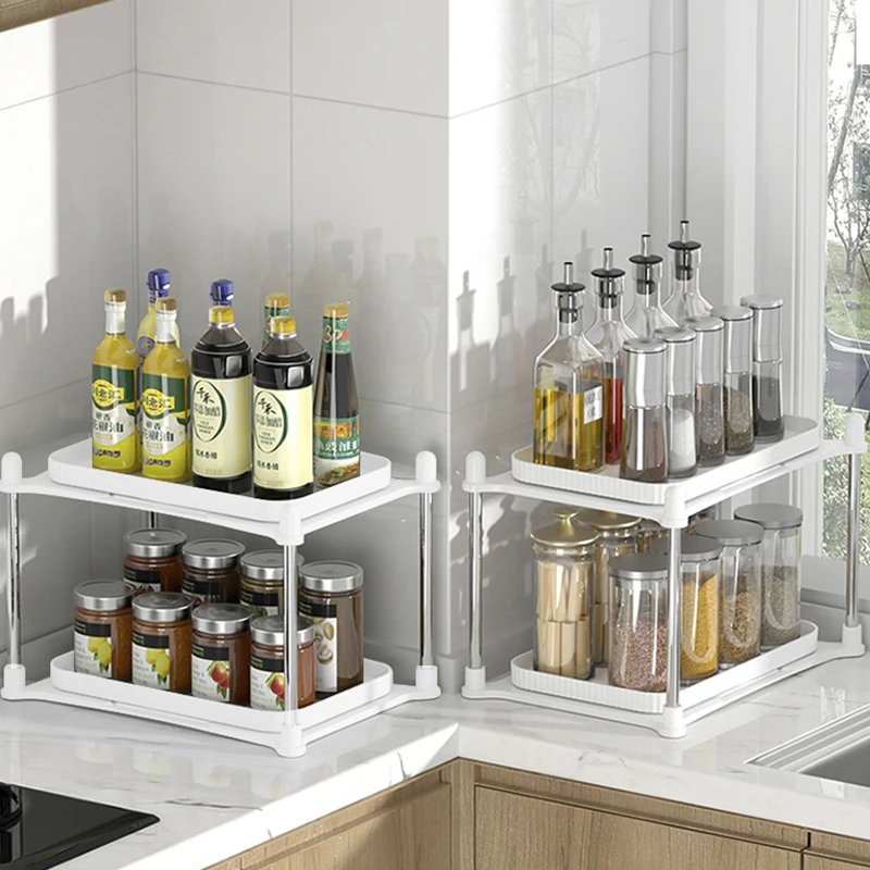 Spice Rack Lazy Susan Organizer 2-tier Adjustable Rotating Plastic Storage Shelving