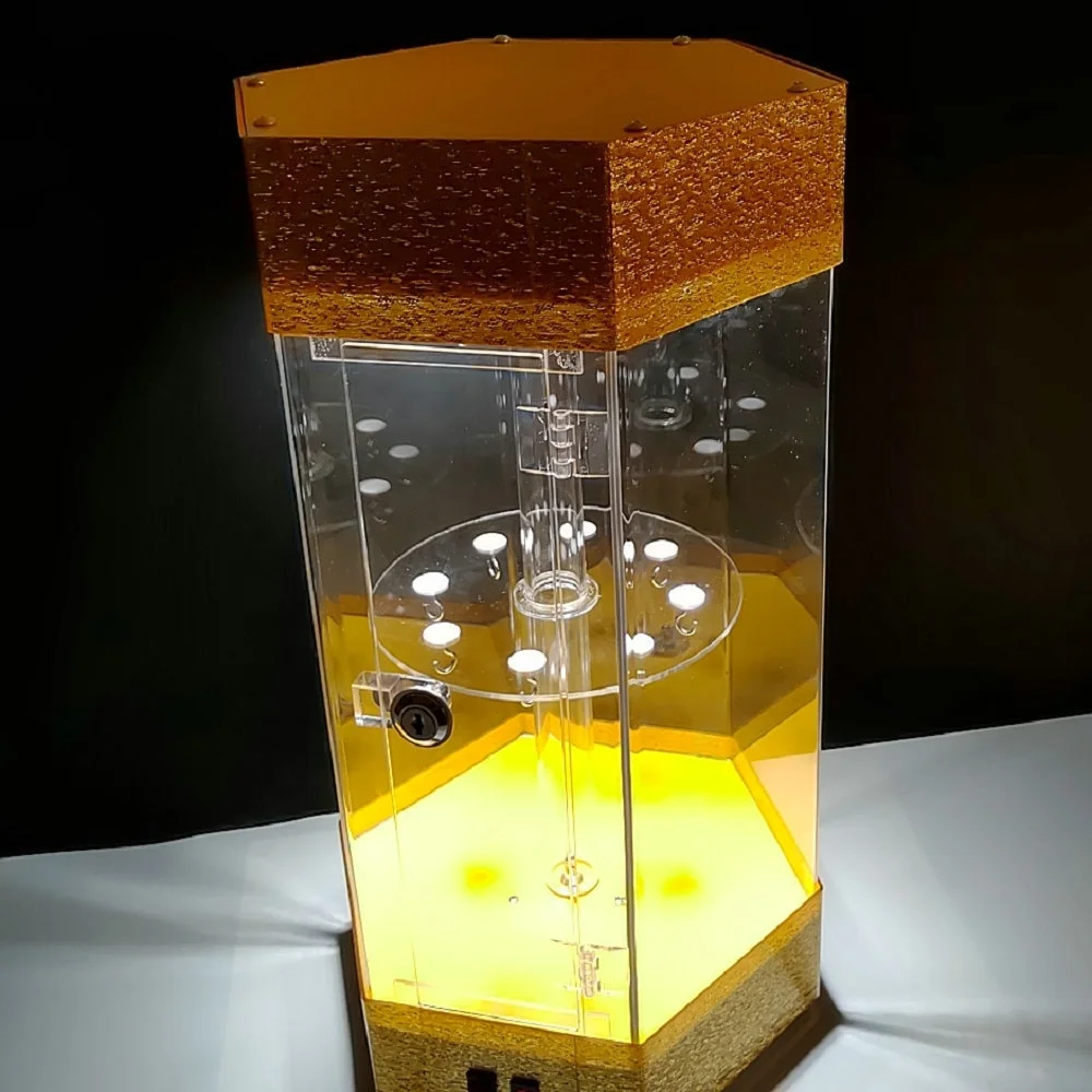 Led illuminated acrylic light display case rotating with lock and door