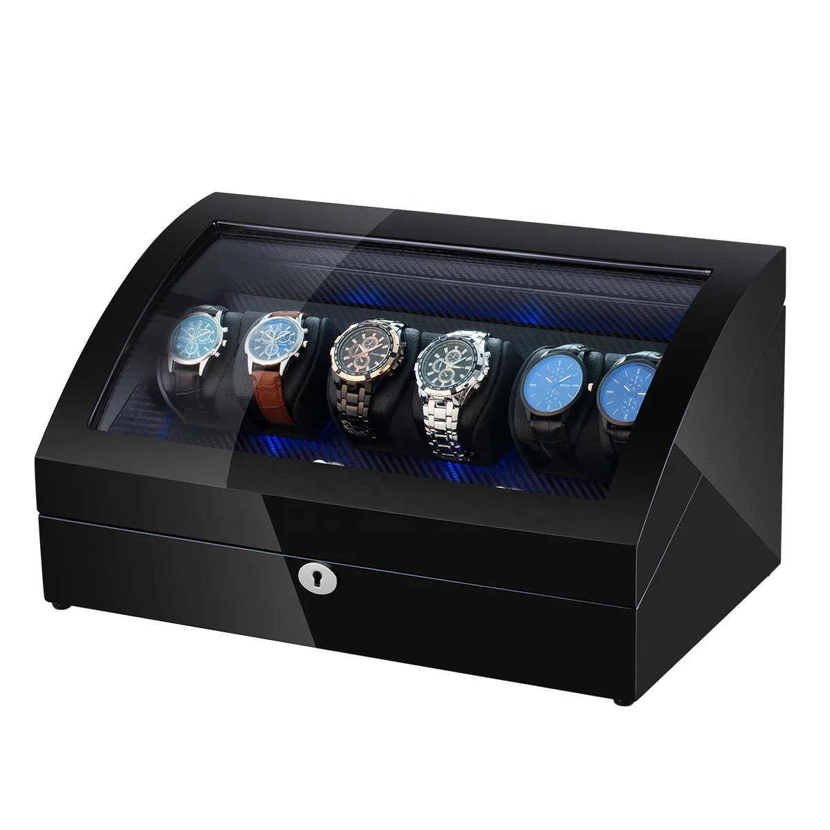 Triple Rotors MDF wood watch winder LED light watch storage box for 6+6 watches