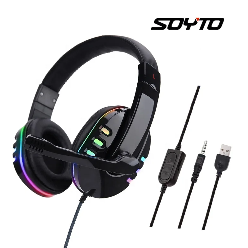 Soyto SY733RGB Gaming Headphones LED with Microphone USB Gamer Headset with Microphone for PC  Game Headphone