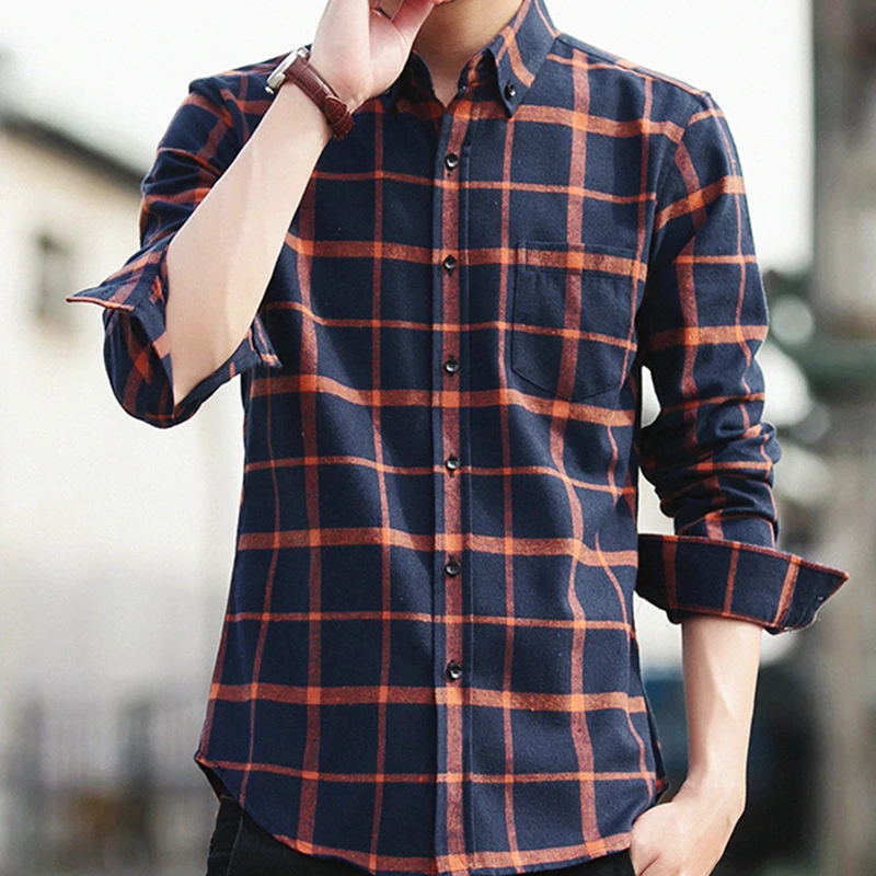 Men Fit  Dress Plaid Shirts Male Clothes Social Casual Chemise Homme shirt pant