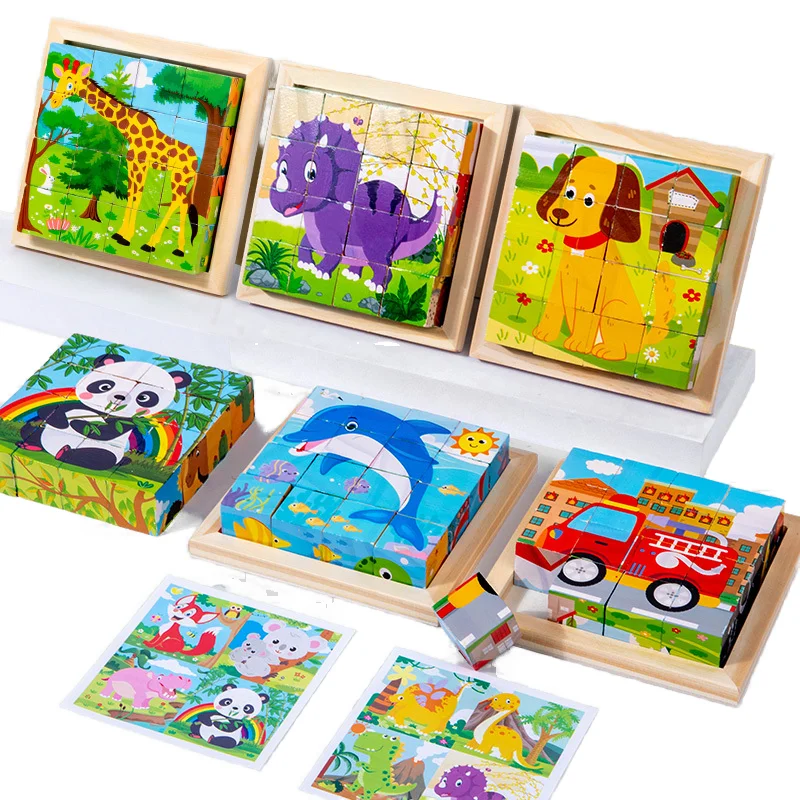 Unisex Wooden Vehicle Puzzles Toddlers Educational Developmental Cartoon Toy Montessori Color Shapes Learning Toy for Baby Wood