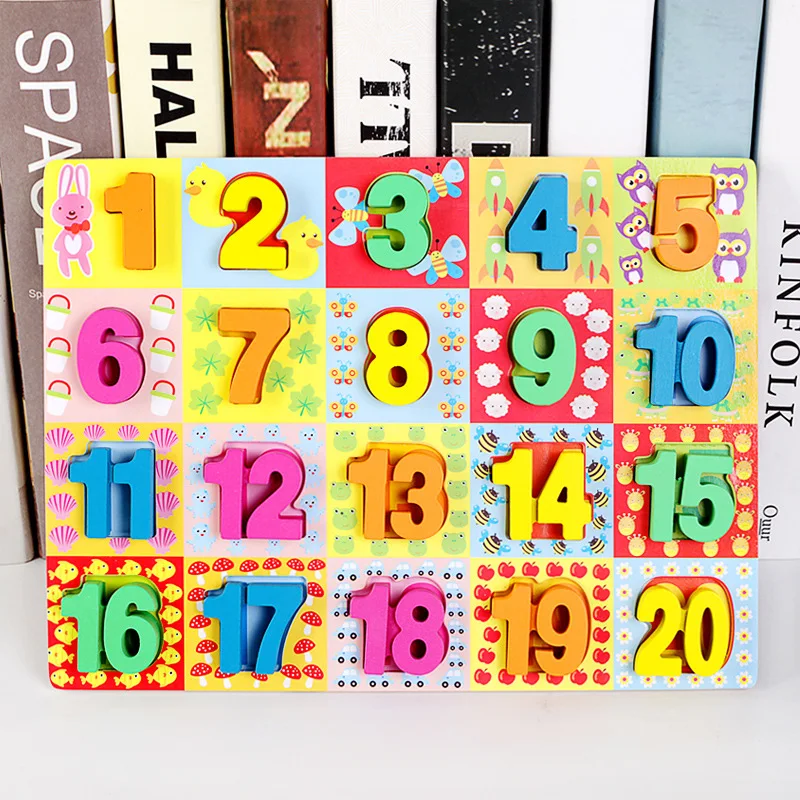 ABC Digital Wooden Jigsaw Puzzle Early Learning Alphabet Number Puzzles Preschool Educational Baby Toys for Children