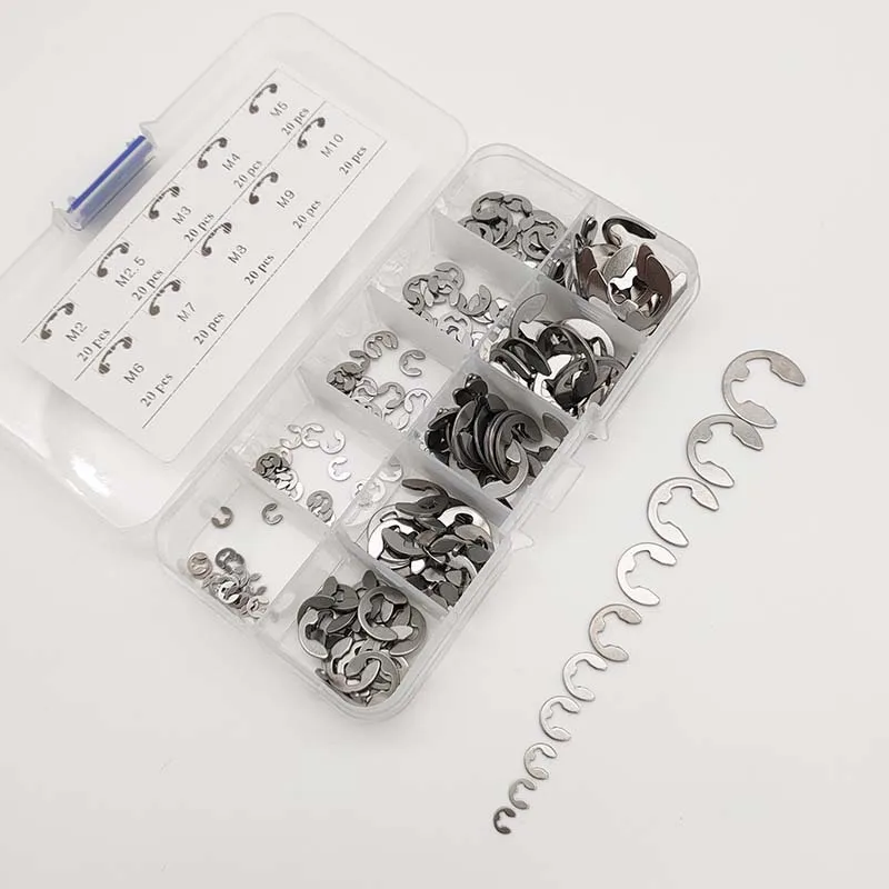 120pcs Set 304 Stainless Steel E Circlip Kit E Type Circlip Opening Stop Ring Metric 10 Size  M1.5 M2 M3 M4 M5 M6 M7 M8 M9 M10