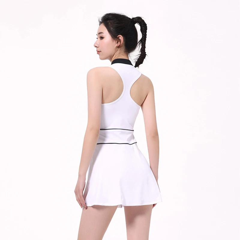Spring/summer 2022 New clash-colored nude sports tennis fitness dress Zip-up sexy slimming sleeveless yoga wear