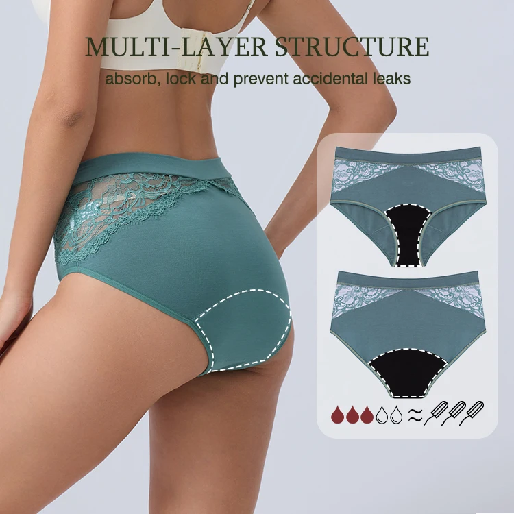 OEM French Unique Lace menstrual panties bamboo calzones menstruales women high waist menstrual underwear period panties