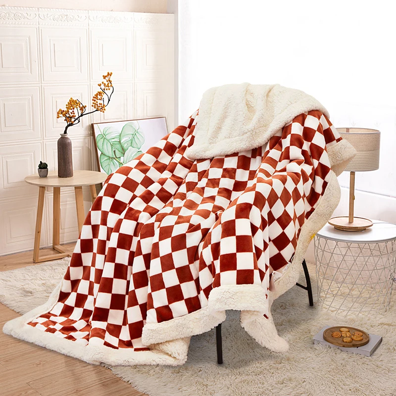 Thick Cashmere Vintage  Cobertor Sofa Xadrez Double Laminate Checkered Throw Black And White Plaid Checkerboard Blanket