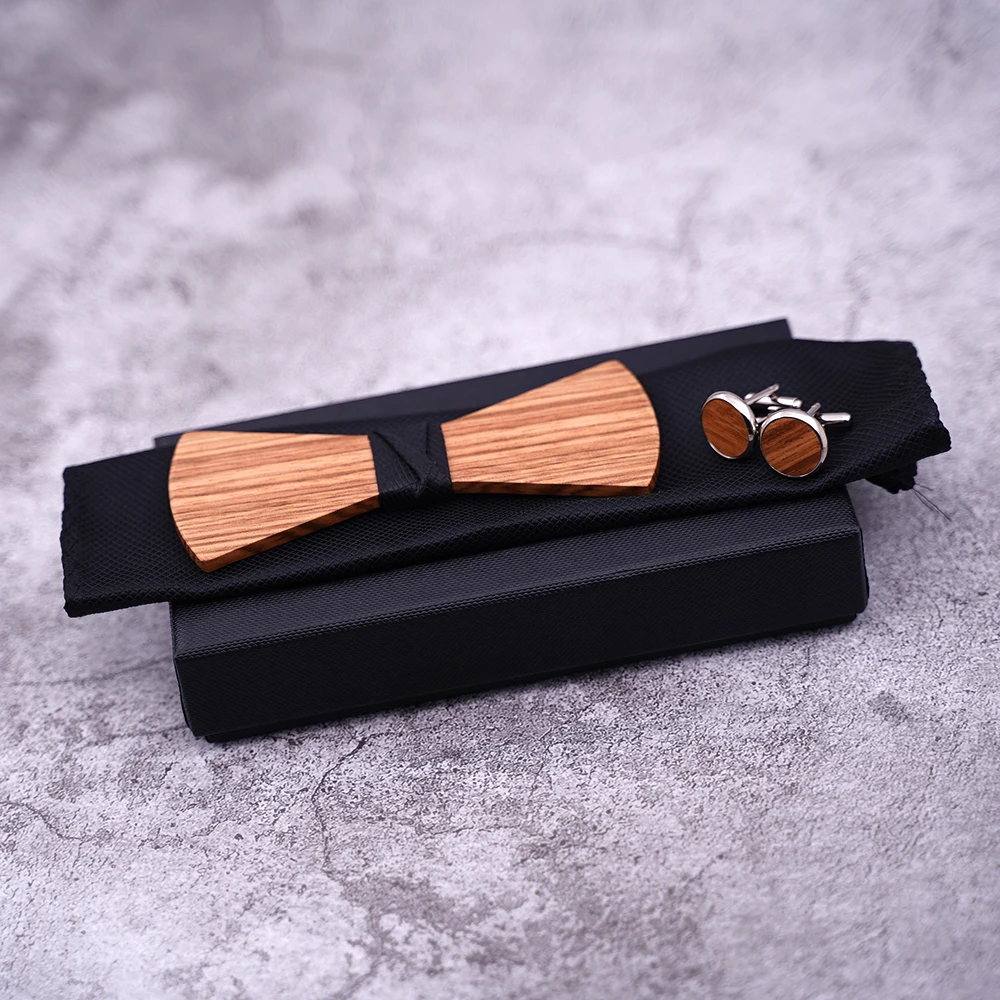 Мужские деревянные бабочкой платок запонки набор черного и коричневого цвета жаккардовый платок галстук-бабочка, костюм, аксессуары для свадьбы, подарки