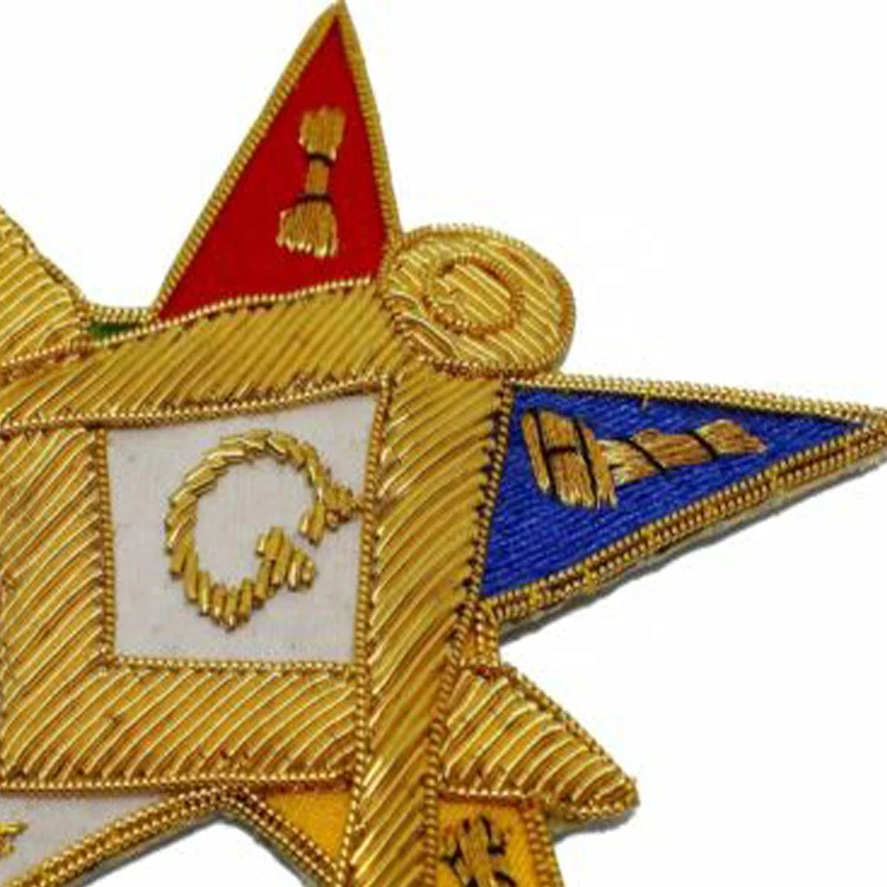 OES Badge With Gold Bullion Square and Compass with Gold Bullion and G in the Middle 5 Emblems on Each Side Backing with Black